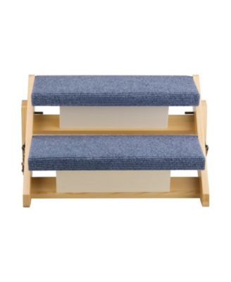 2-Step Wooden Pet Stairs for Bed, Sofa, or Car, Foldable Flat Design, 110 lb Capacity
