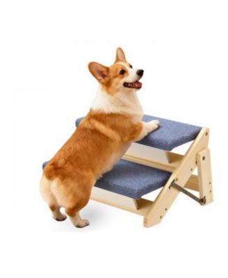 2-Step Wooden Pet Stairs for Bed, Sofa, or Car, Foldable Flat Design, 110 lb Capacity