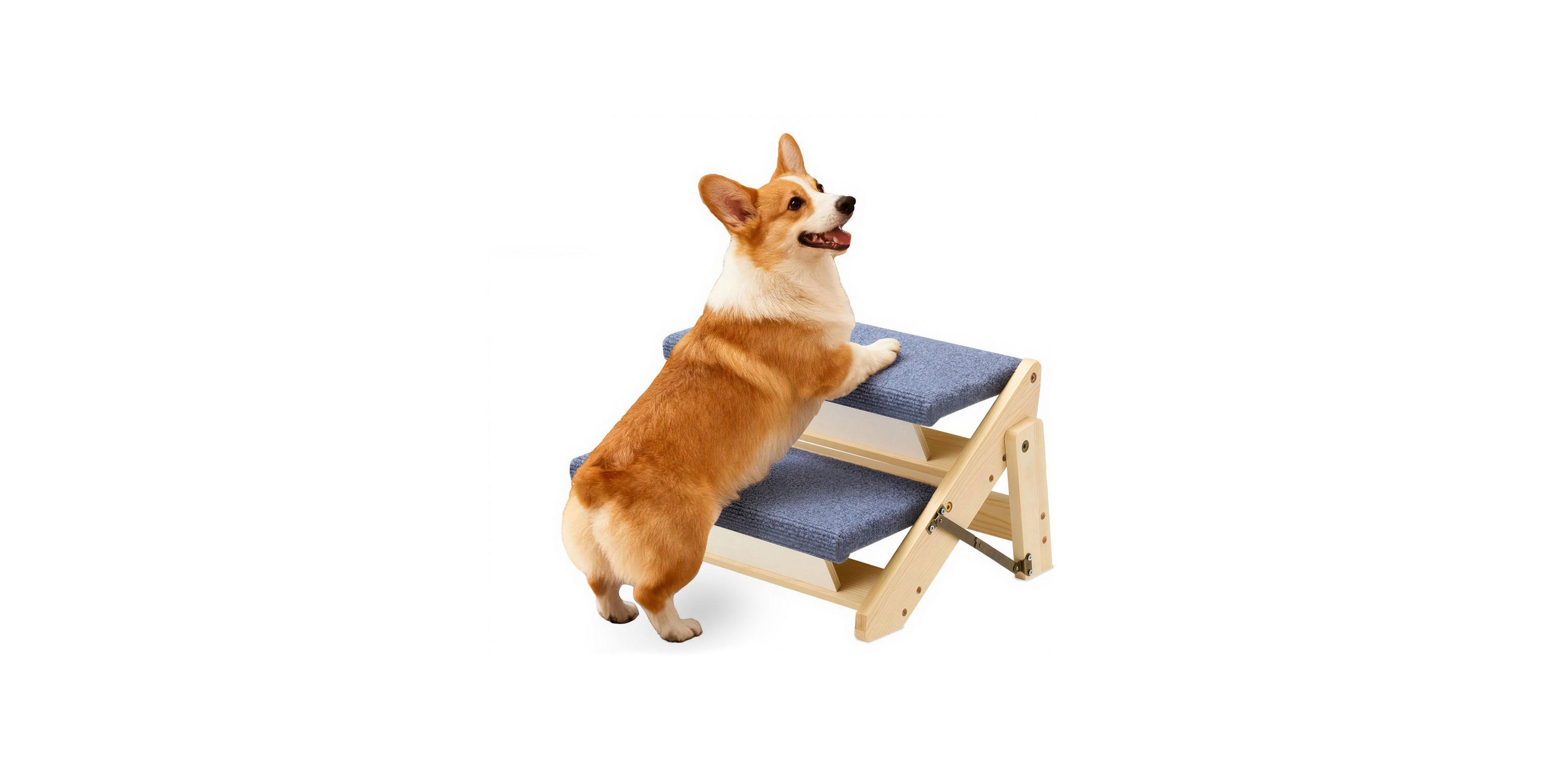 Cozito 2-Step Wooden Pet Stairs for Bed, Sofa, or Car, Foldable Flat Design, 110 lb Capacity