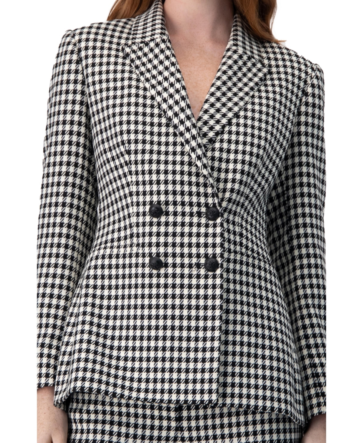Ivonne Women's Double-Breasted Houndstooth Blazer
