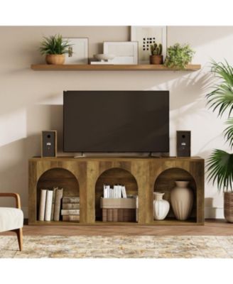 63" Industrial Retro TV Stand for 32-75 Inches TVs, 3-Tier Open Entertainment Center Console Table, Widened Low Cabinet Media Storage Unit