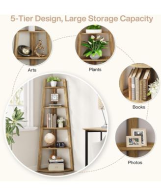 70 inch Tall Corner Shelf, 5 Tier Modern Corner Bookshelf Bookcase Industrial Corner Ladder Shelf Plant Stand