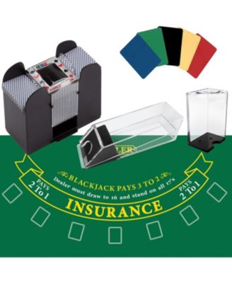 Blackjack Game Set with Blackjack Felt, Card Shuffler, Dealer Shoe, Discard Holder Tray, Cut Cards
