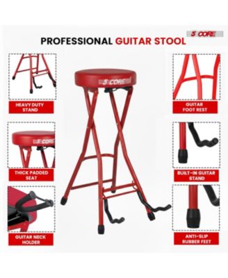 Guitar Stool 3.15" Padded Chair Foldable Heavy Duty Music Seat Built in Foot Rest Guitar Stand