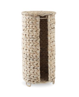 Toilet Paper Roll Holder with Lid - Natural, Fits 3 Rolls, Free Standing Water Hyacinth Bath Tissue Storage Organizer for Bathroom