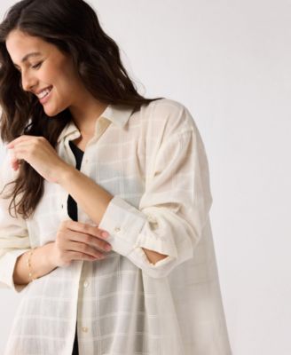 Women's Relaxed Shirt & Shorts Set Textured Cotton