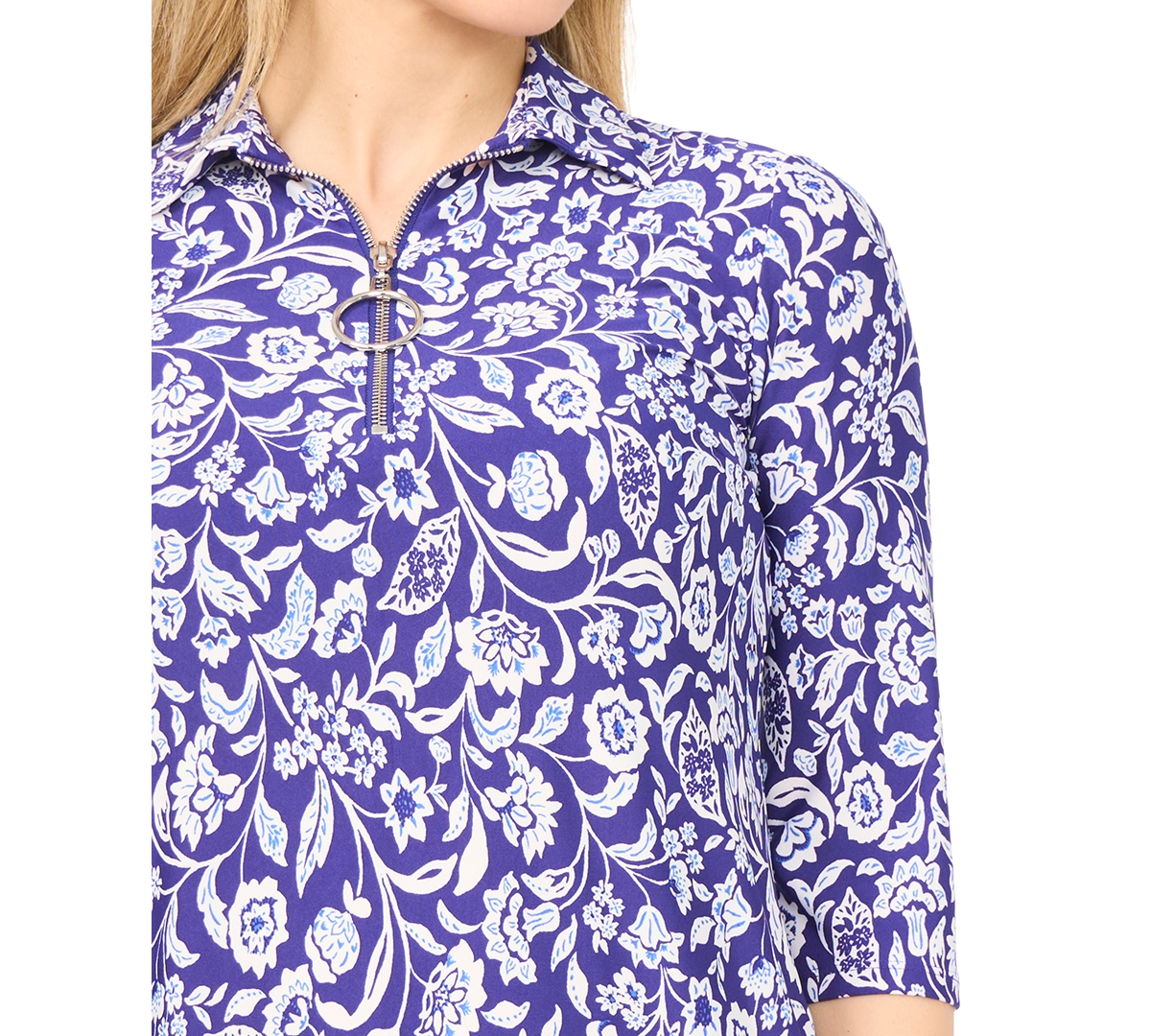 Msk Petite Printed Collared Neck Shift Dress