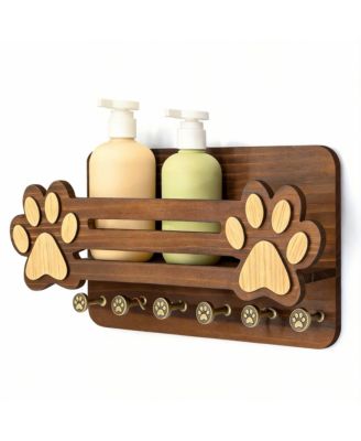 Cute Dog Paw Wall Organizer with Shelf & Hooks for Leashes and Accessories