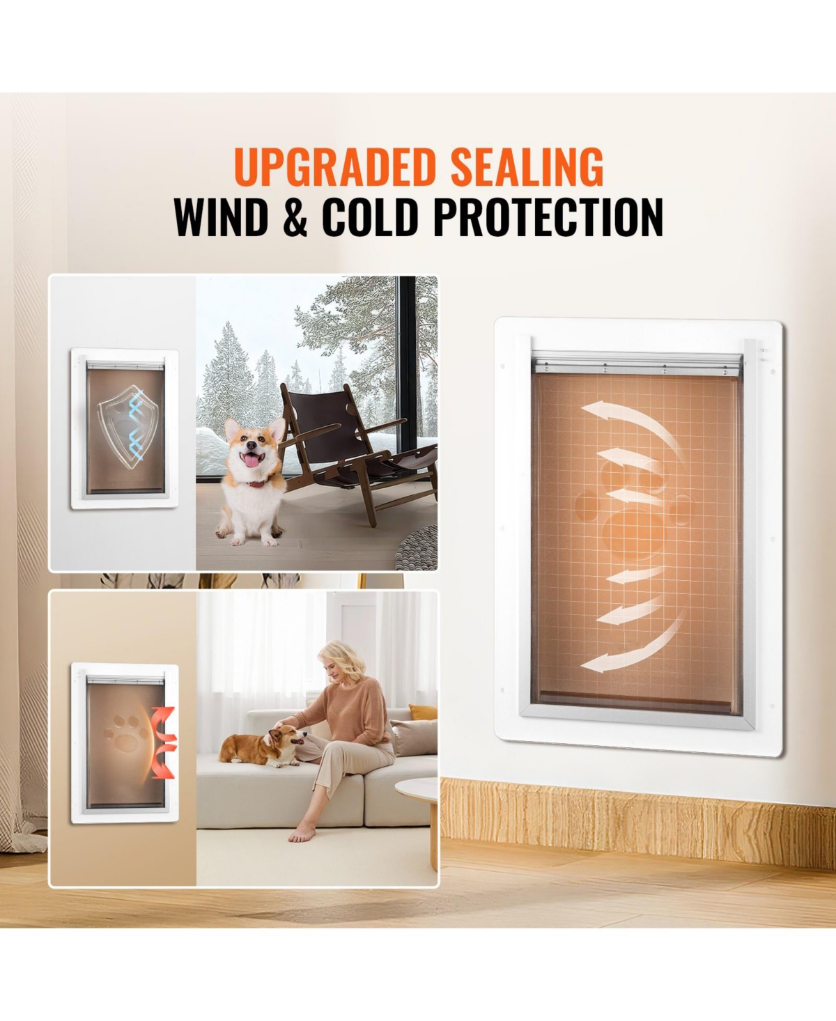 Cozito Large Wall Pet Door with Metal Frame & Lock, 14.25" x 21.1", 3-Flap Weatherproof Design