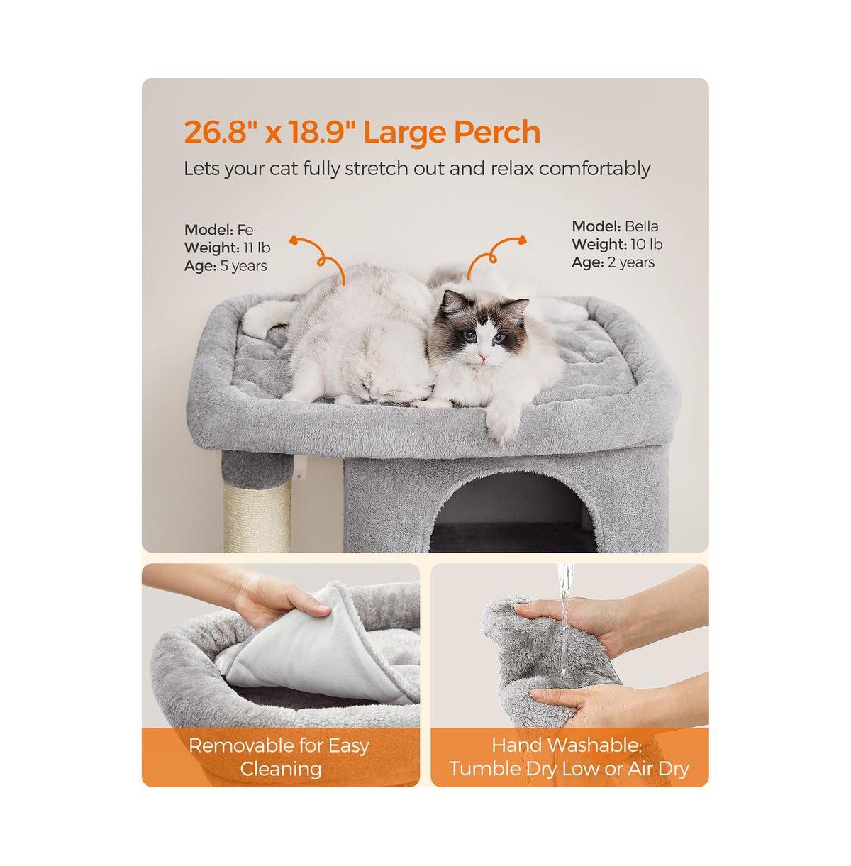 Cozito 39.8-Inch Cat Tree with Large Perch and 2 Cat Caves, Scratching Posts, Anti-Tip Kit, Indoor Use