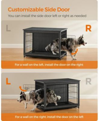 Indoor Dog Crate Furniture with Double Doors, Reversible Side Door, Removable Tray, Top Holds 154 lb