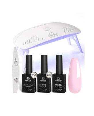 Nude Pink Gel Nail Polish Kit with UV LED Light