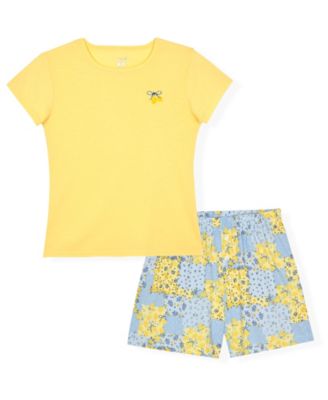 Girls' 7-16 Patch Crewneck Top & Shorts, 2-Piece Pajama Set