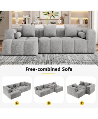 101.2" Light Gray Modular Sectional Sofa with Deep Seating & Side Pockets