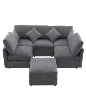 Gray U-shaped Sectional Sofa with Movable Ottoman & USB Ports