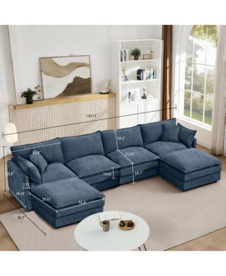 Modular Sectional Sofa, 130.7" U Shaped Couch Set, 4-Seater Comfy Cloud Couches, Blue
