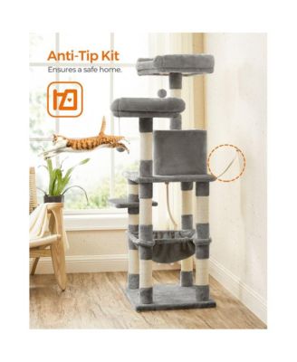 56.3-Inch Cat Tree with Scratching Posts, Hammock, Padded Perches, Cat Condo, Anti-Tip Kit