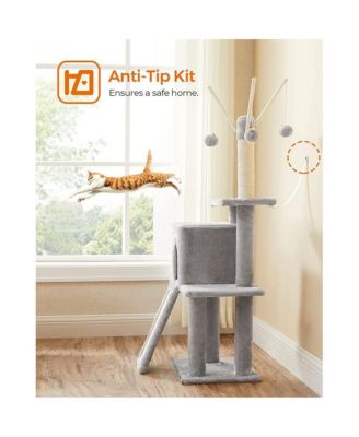 46.5-Inch Cat Tree with Cat Cave, 2-in-1 Scratching Ramp, Removable Toy Sticks, Anti-Tip Kit