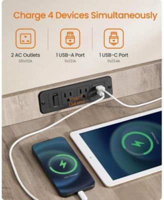 Dog Crate End Table with Charging Station, Flip-Up Acrylic Door, 2 Outlets + USB-A/USB-C, Up to 45 lb