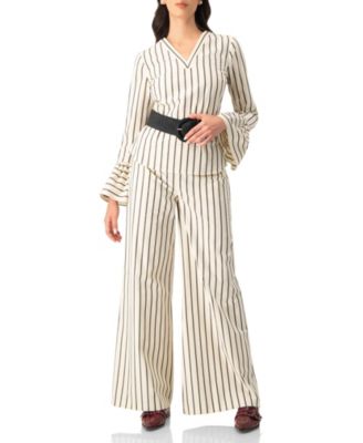 Women's Striped Bow-Belted Wide-Leg Trousers