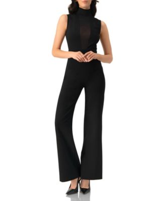 Women's High-Neck Jumpsuit with See-Though Neckline