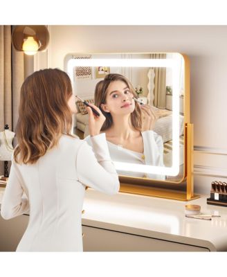 LED Vanity Mirror, 19.7" x 17.5" Touch Screen Makeup Mirror with 3 Lighting Modes, Adjustable Tabletop Design