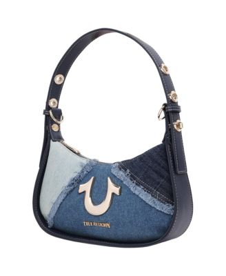 Frayed Denim Horseshoe Flap Shoulder Bag
