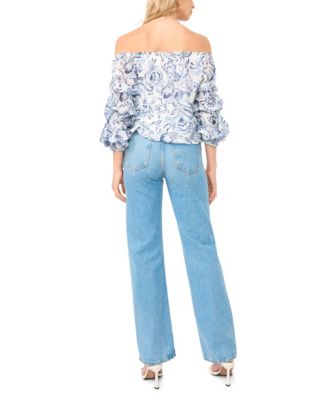 Women's Off-The-Shoulder Bubble-Sleeve Blouse