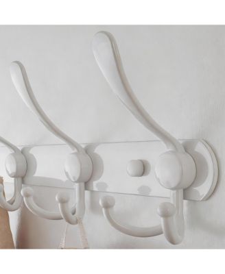 Heavy Duty 5-Tri Hook Wall Rack, Stainless Steel, White, Easy Install