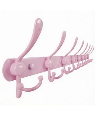 Heavy Duty 29.5" Long 8-Triple Hooks Coat Rack, Pink