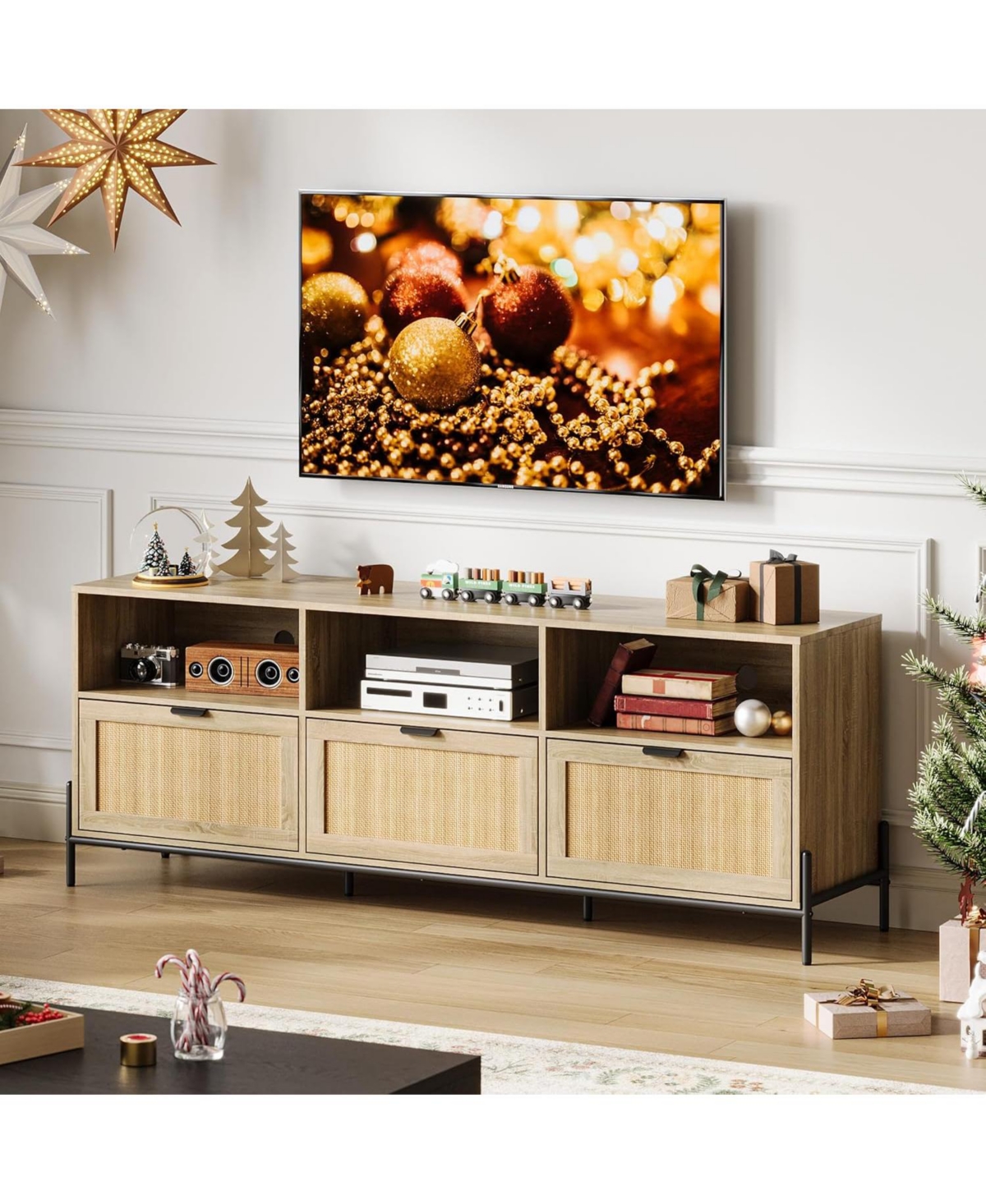 gaomon Tv Stand for 75 inch Tv, Entertainment Center with Storage, 65 Inch Tv Console Table with 3 Drawers