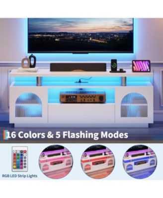 TV Stand for 65" TV with Power Outlets, USB Ports & LED Lights, Media Console for Living Room or Bedroom