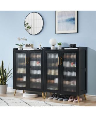5-Tier Shoe Storage Cabinet with Glass Doors, Adjustable Shelves, Entryway Shoe Organizer for Hallway, Living Room