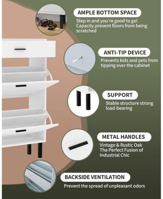 Shoe Storage Cabinet with Dual Flip Drawers, Space-Saving Shoe Organizer for Entryway, Hallway, or Mudroom, Hidden Shoe Rack Cupboard
