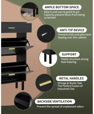 Shoe Storage Cabinet with Dual Flip Drawers, Space-Saving Shoe Organizer for Entryway, Hallway, or Mudroom, Hidden Shoe Rack Cupboard