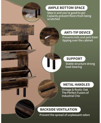 Shoe Storage Cabinet with Dual Flip Drawers, Space-Saving Shoe Organizer for Entryway, Hallway, or Mudroom, Hidden Shoe Rack Cupboard