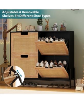 Shoe Cabinet with 4 Flip Drawers, Fluted Panel Shoe Storage with Adjustable Shelves for Entryway