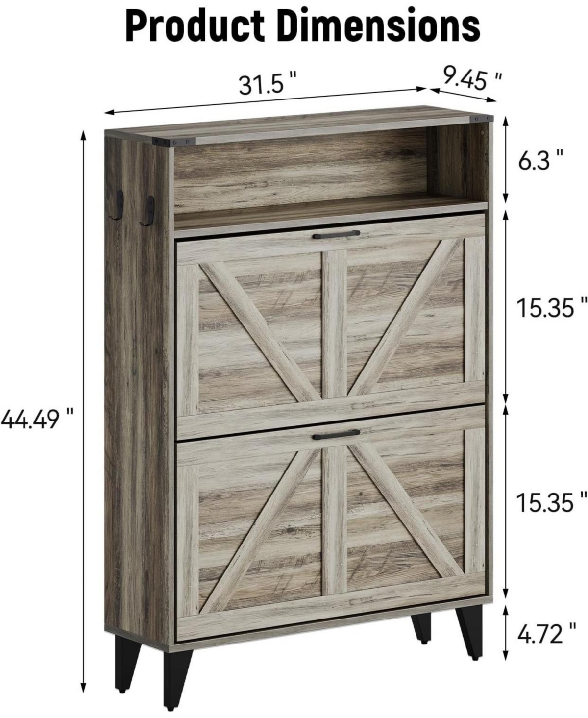 gaomon Shoe Cabinet with 2 Flip Drawers, Farmhouse Narrow Organizer Adjustable Shelf.
