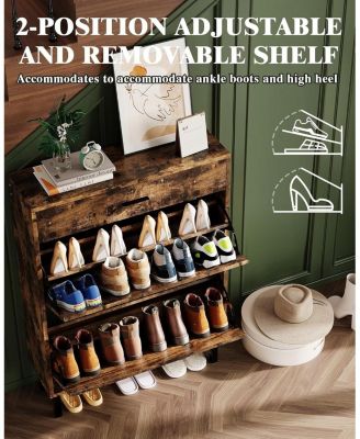 Narrow Shoe Cabinet Storage for Entryway, 3 Drawers, Freestanding Shoe Organizer Wooden,Shoe Rack Storage with 3-Tier Adjustable Shelve