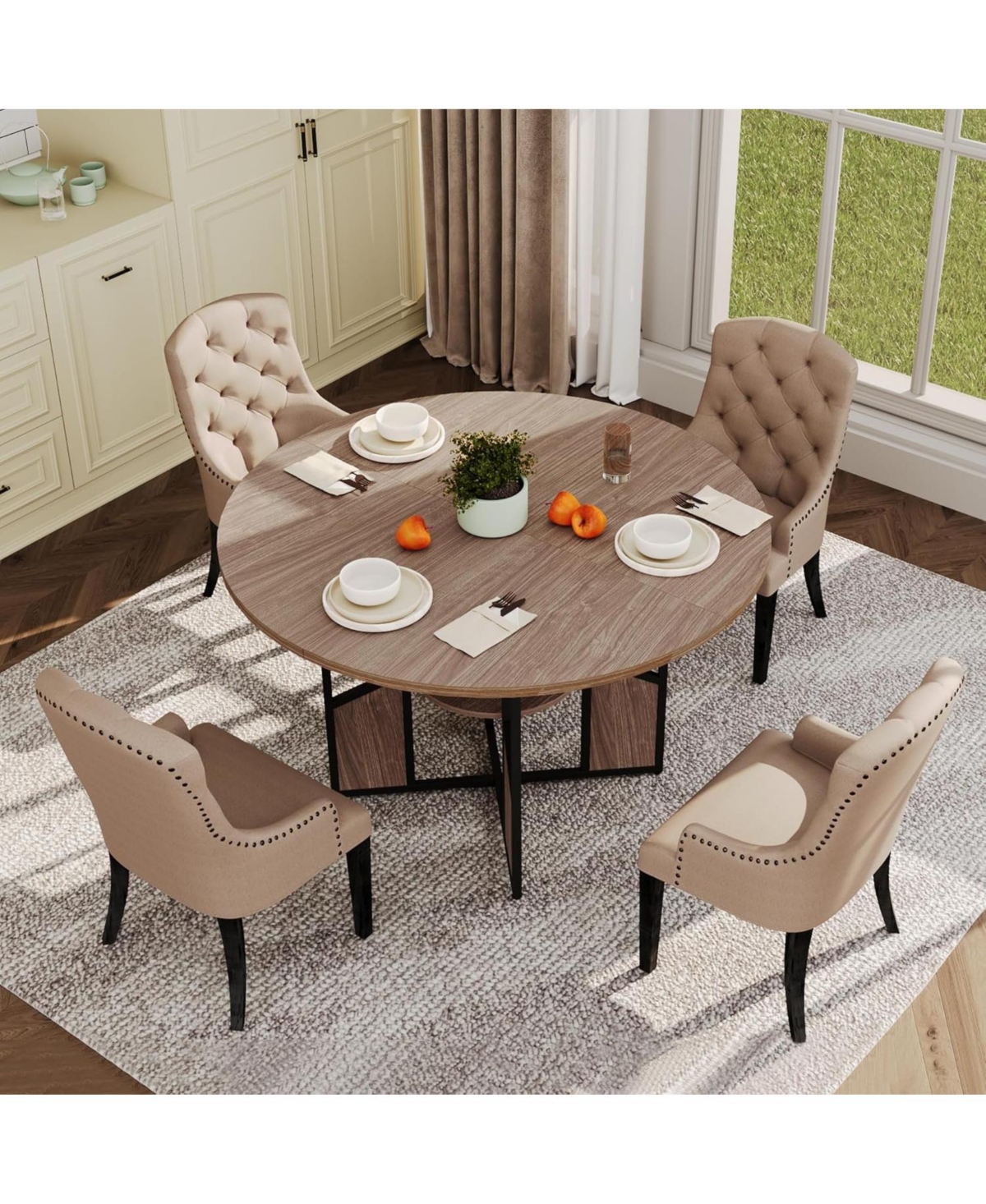 Gaomon Kitchen Table 47 Inch Round Dining Table for 4-6 Person Farmhouse Kitchen Table