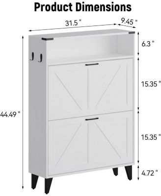 Freestanding Shoe Cabinet, 2 Flip Drawers Front Door Shoe Rack with Adjustable Shelf & Metal Legs, Shoe Rack for Front Door Entrance, Entryway