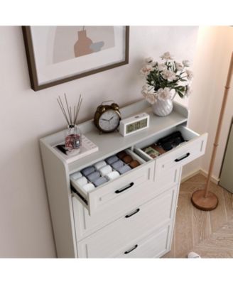 Shoe Storage Cabinet with 3 Flip Drawers and 2 Drawers, Hidden Wood Shoe Cabinet for Entryway Narrow Shoe Rack