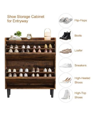 Shoe Cabinet with 2 Flip Drawers, Wooden Shoe Organizer with Adjustable Shelf, Shoe Storage for Entryway,Rustic Brown