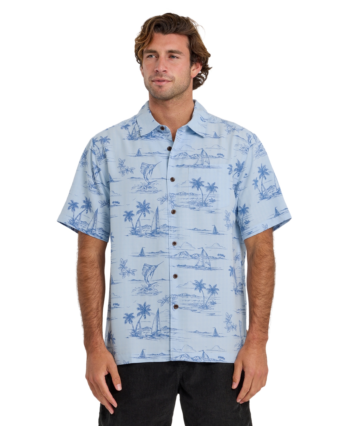 Quiksilver Waterman Men's Sail Away Short-Sleeve Shirt - Skyway
