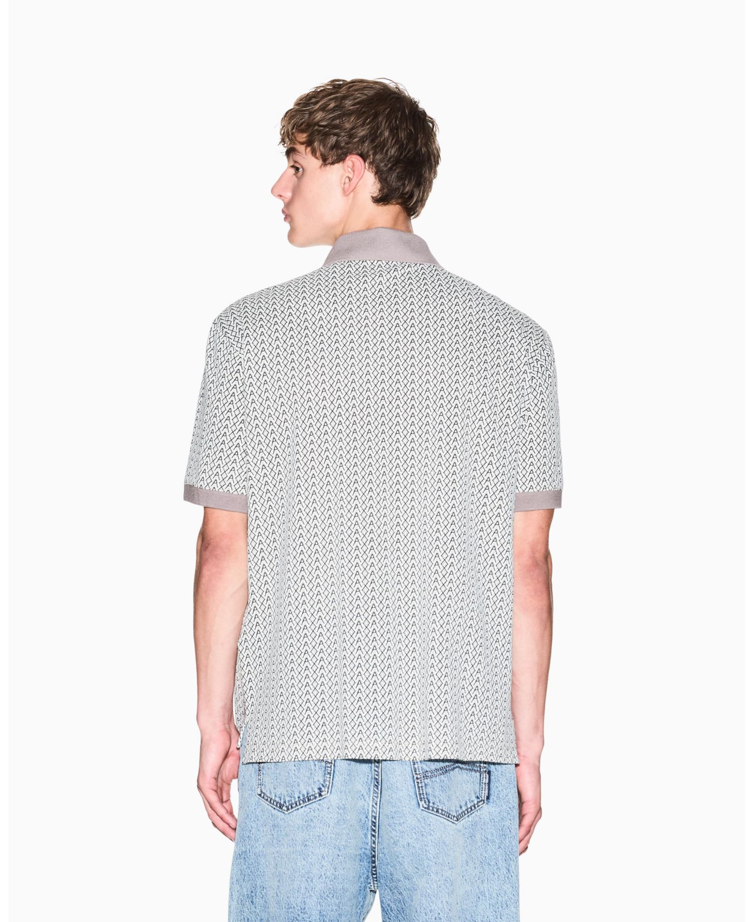 Men's Short Sleeve Pique Allover Logo Print Polo Shirt