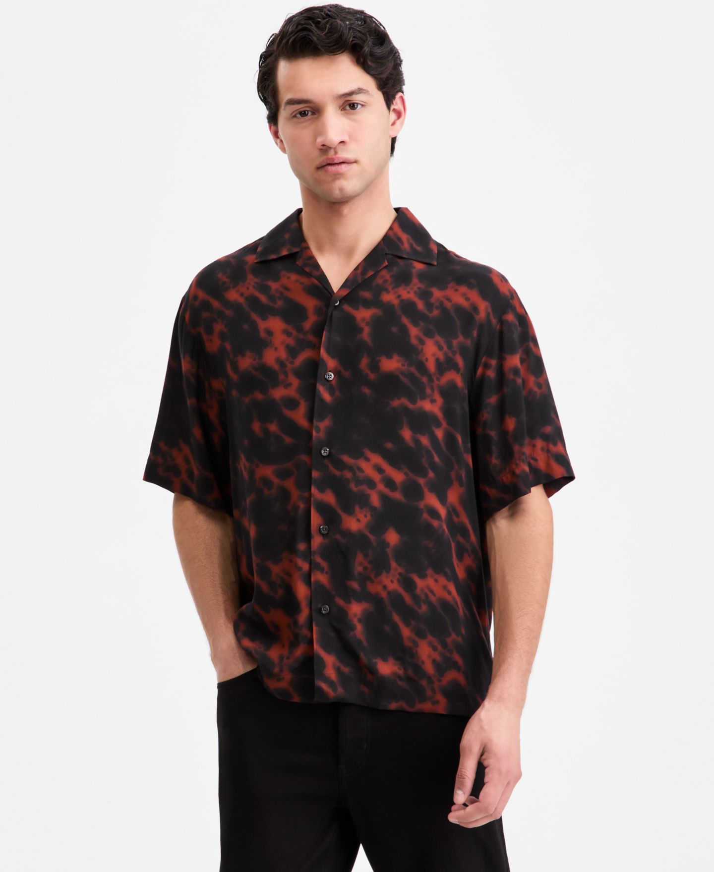 Мужская рубашка Hugo Boss Printed Short-Sleeve Oversized Camp, цвет: Open Miscellaneous — фото 1