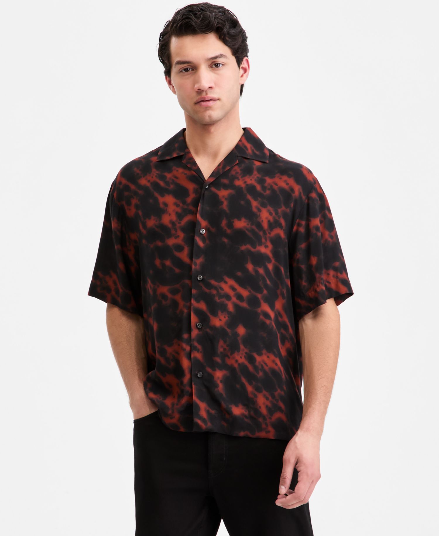 Men's Printed Short-Sleeve Oversized Camp Shirt