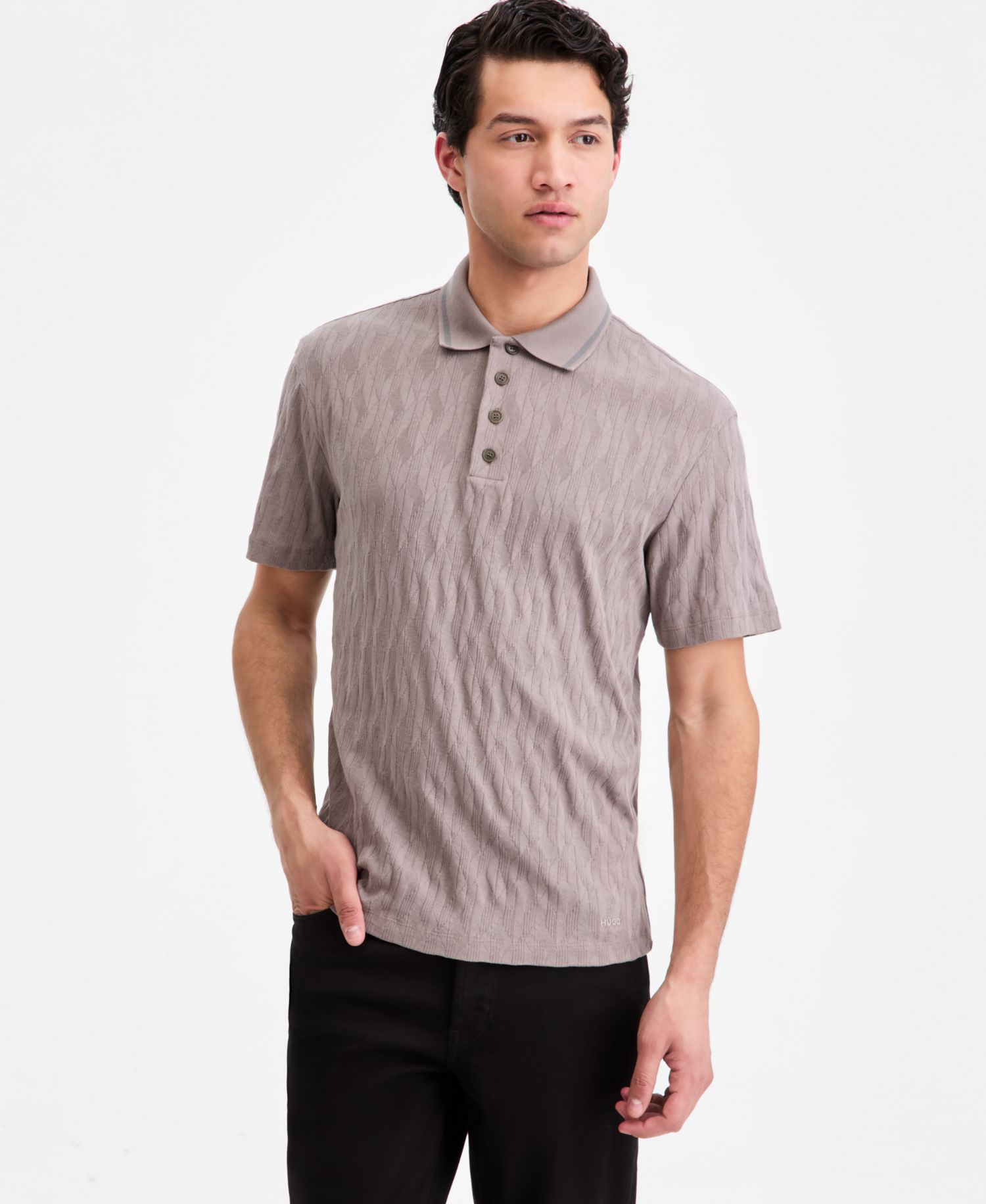 Men's Cotton Jacquard Short-Sleeve Polo Shirt