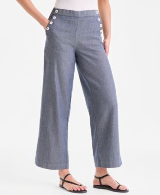Women's 100% Linen Wide-Leg Sailor Pants