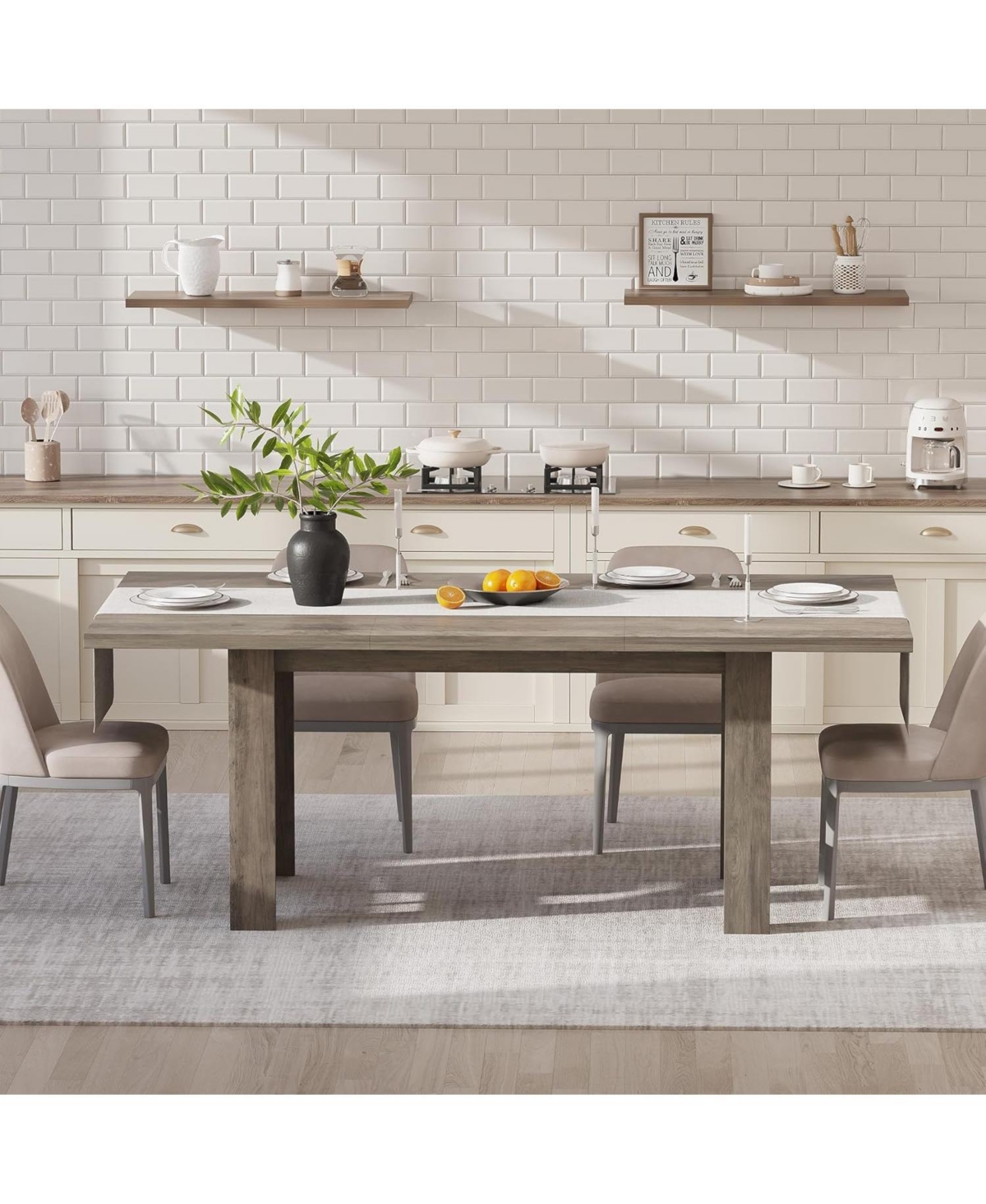 Gaomon Kitchen Table Gray Long Wooden Dining Table for 6-8 for Dining Room, Home Office, Living Room